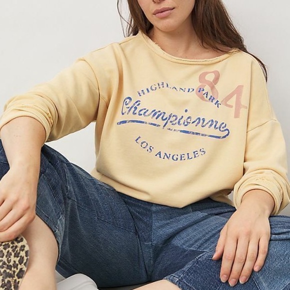 Anthropologie Maeve Sweatshirt CHAMPIONNE GRAPHIC Los Angeles Cotton XS - Picture 1 of 5